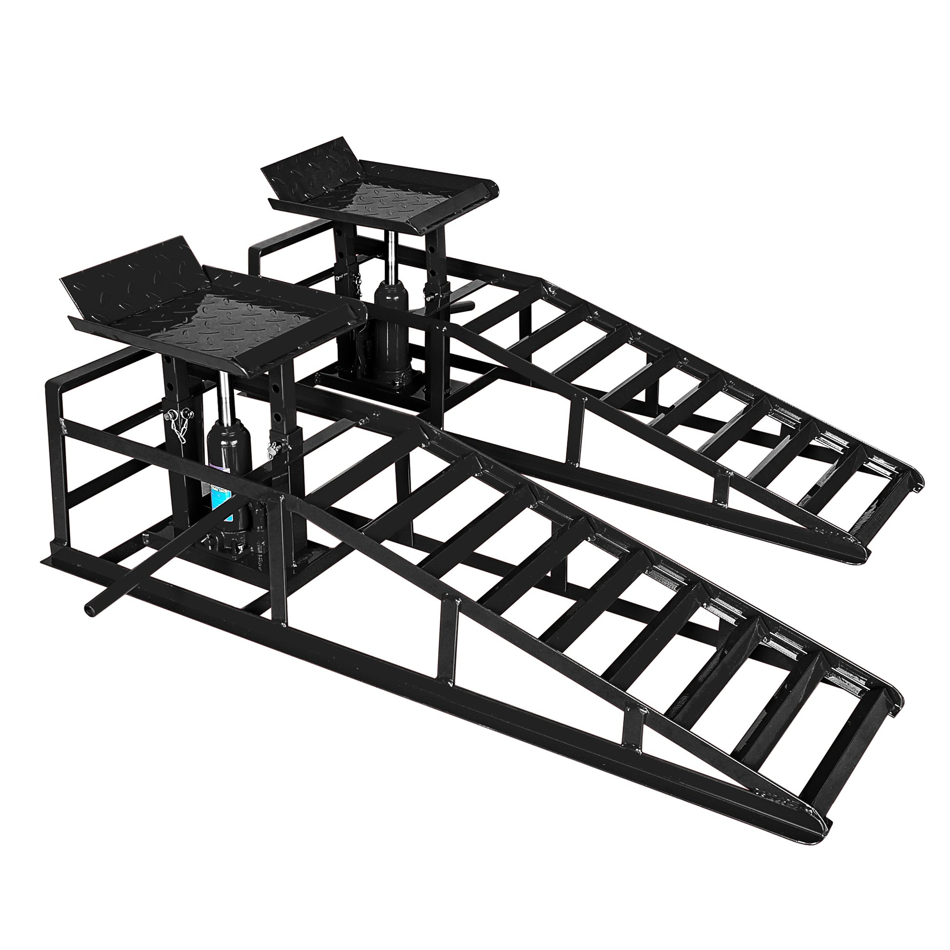 Hydraulic Car Ramps, 2 Pack Car Ramp High Lift, 11000Lbs Automotive Truck Cars Service Ramps, Low Profile Oil Change Ramps With Support Jack For Car Truck Trailer Garage Repair Black Black