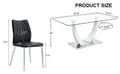 Table And Chair Set.Contemporary, Minimalist Rectangular Dining Table Featuring A Clear Tempered Glass Top And Sleek Silver Legs. Paried With Chairs Made Of Pu Material Cushion And Silver Metal Legs. Black Seats 6 Glass Metal