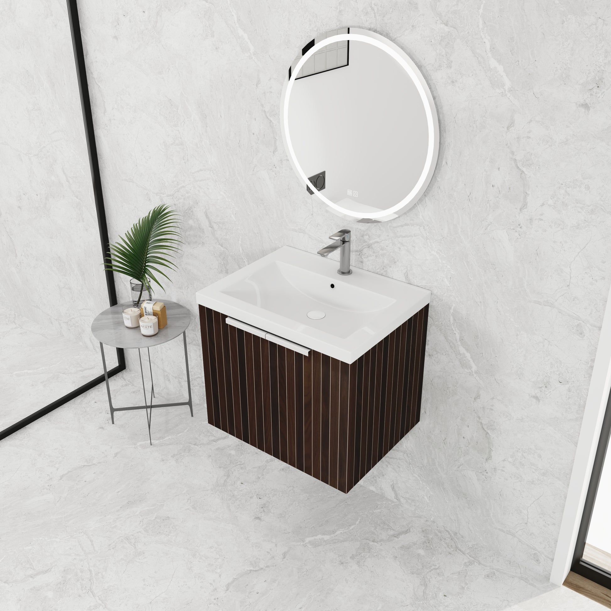 24 Inch Bathroom Cabinet With Resin Sink,Soft Close Doors,Float Mounting Design, For Small Bathroom Silver Brown Stripe Bathroom Modern Plywood Plywood