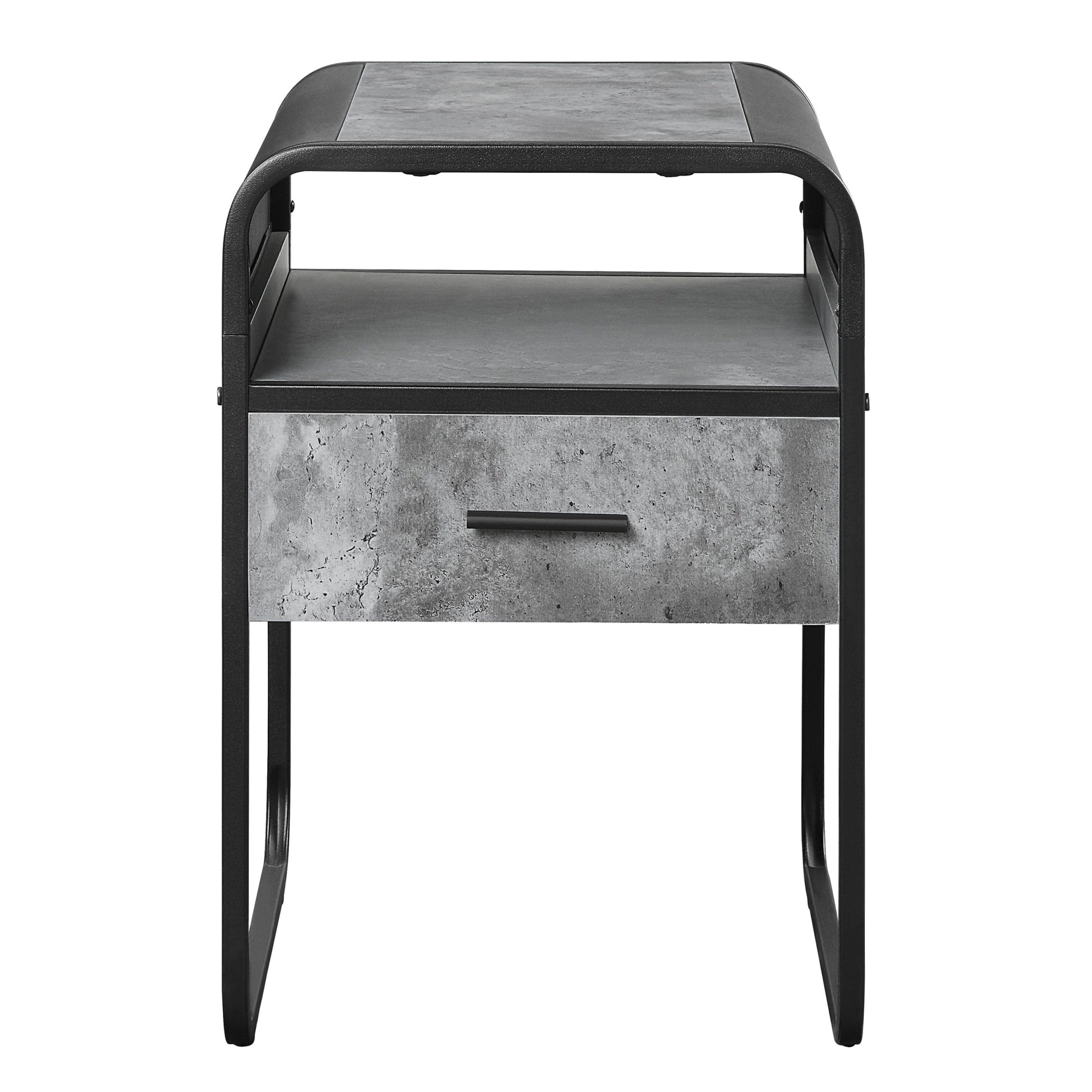 Concrete Grey And Black 1 Drawer End Table Black Grey Primary Living Space Modern Drawers Rectangular Wood Metal Sled