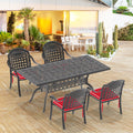 Cushions In Random Colors 5 Piece Set Of Cast Aluminum Patio Furniture With Cushions Yes Dining Set Black Seats 4 Rust Resistant Frame Water Resistant Cushion Garden & Outdoor Complete Patio Sets Aluminium