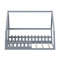 Full Size Wood House Bed With Window And Fence, Gray Old Sku: Wf304147Aae Box Spring Not Required Full Gray Wood Bedroom Pine Bed Frame Solid Wood Mdf