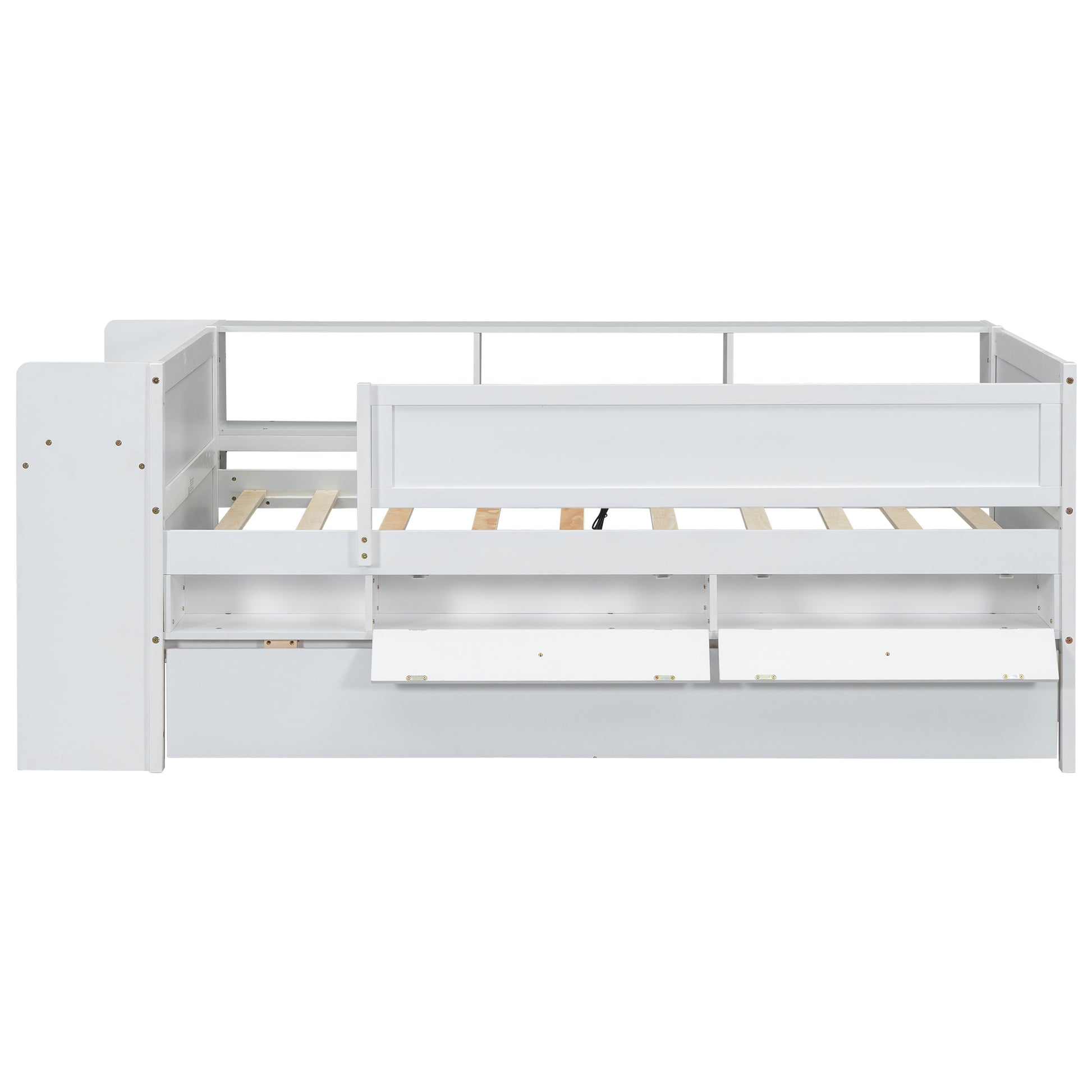 Multi Functional Twin Daybed With Drawers And Trundle, Headboard Storage And Tables, Usb Charging Station, White Box Spring Not Required Twin White Wood Daybeds Pine