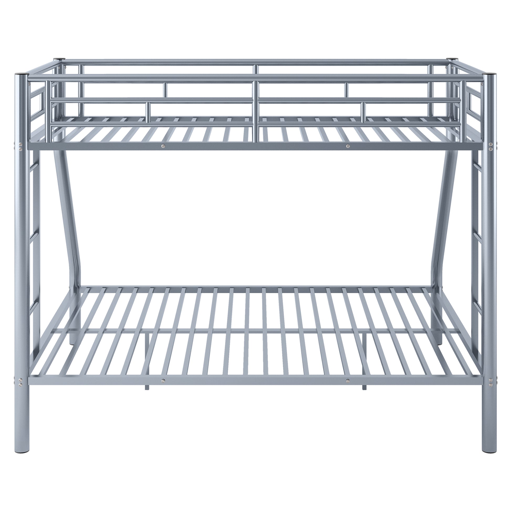 Twin Xl Over Queen Metal Bunk Bed With Ladder And Guardrails, Silver Box Spring Not Required Twin Xl Silver Metal Metal