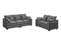 2 Pieces Sofa Couch 3 Seater And Loveseat With Pillows Polyester Upholstered Duck Down Filled Cushion Sofa Set For Living Room Apartment,Grey Grey Polyester Wood Primary Living Space Soft Cushion Back Foam Polyester 5 Seat