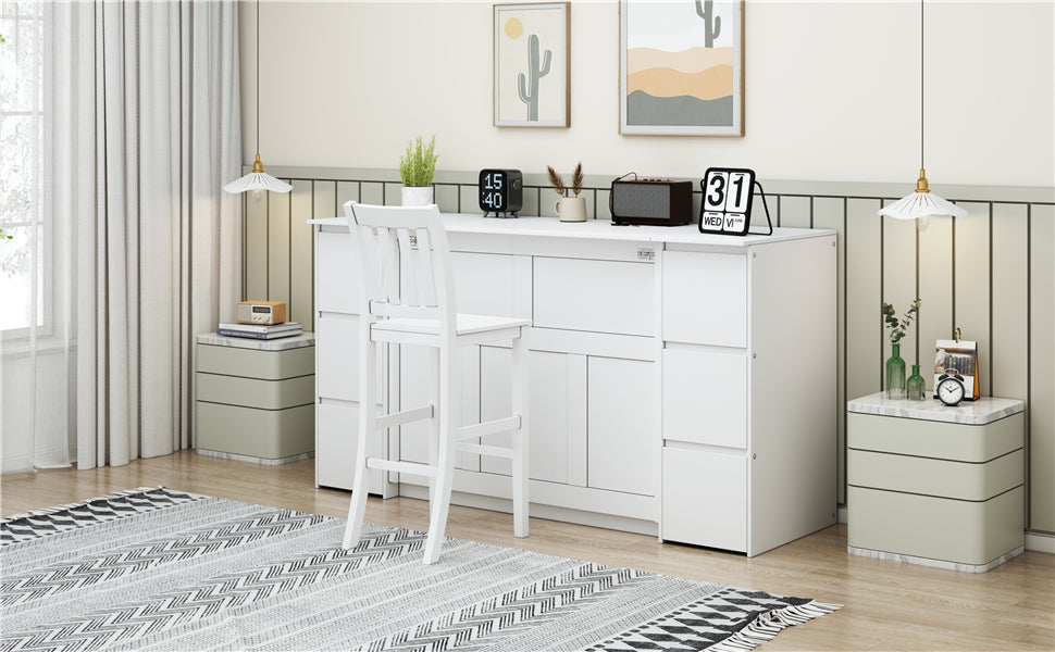 Twin Size Murphy Bed With Drawers, Cabinets And Usb Ports,White Twin White Mdf Lvl