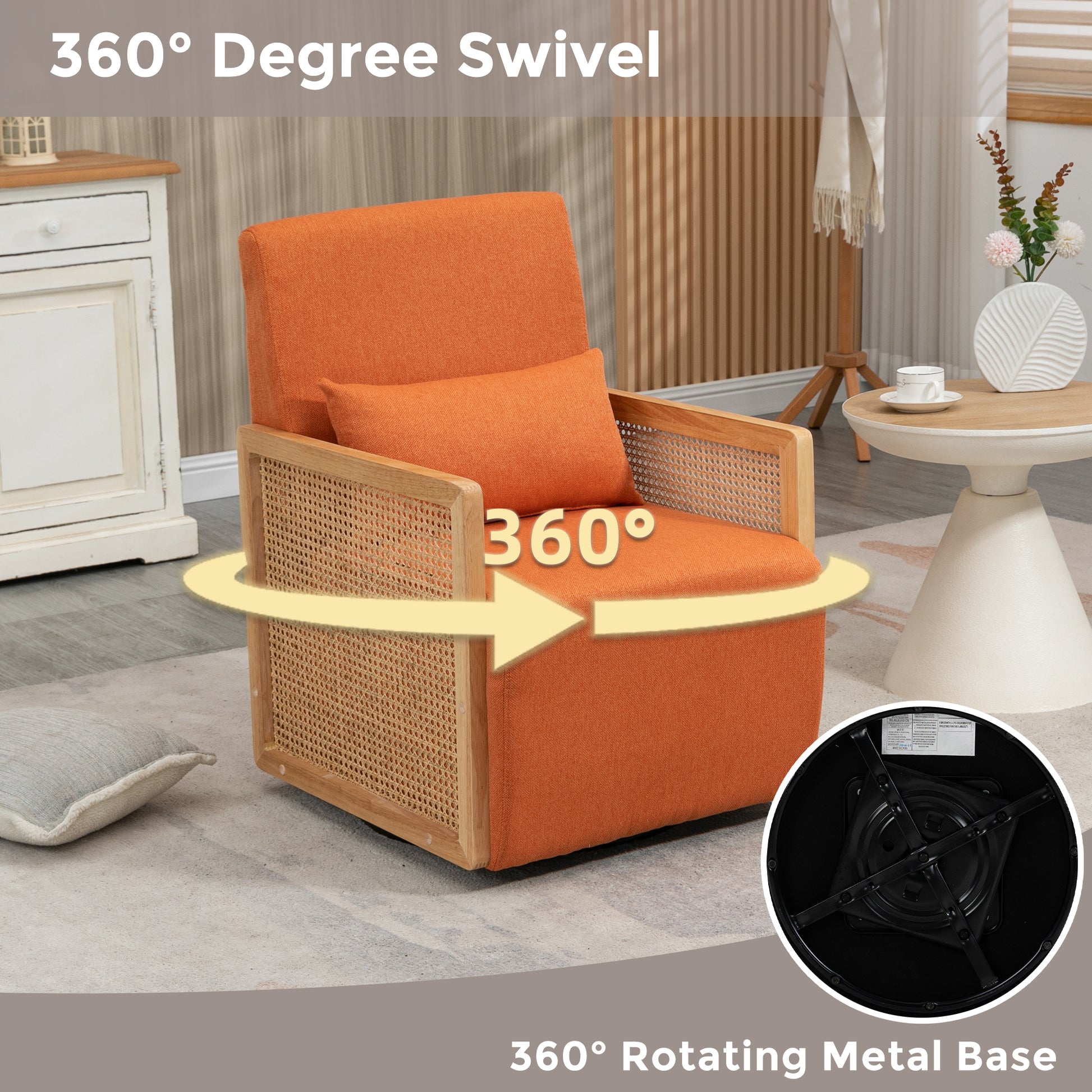 Coolmore 360 Degree Swivel Barrel Club Chair With One Pillow,Modern Comfortable Upholstered Accent Chair,Linen Accent Chair For Living Room,Bedroom Orange Linen Orange Primary Living Space Modern Foam Linen