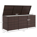 Outsunny 175 Gallon Outdoor Storage Box With Inner Liner, Pe Rattan Wicker Deck Box With Pneumatic Bar Lift For Indoor & Outdoor, Patio Furniture Cushions, Pool Toys, Garden Tools, Mixed Brown Brown Steel