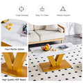 Modern Minimalist Coffee Table. Tempered Glass With Stickers Tabletop,Golden Mdf Pillars. Suitable For Living Room And Dining Room Gold Mdf Glass