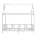 Wood Twin Size House Bed With Guardrail And Led, White Box Spring Not Required Twin White Wood Bedroom Solid Wood Mdf