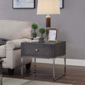 Grey Oak And Chrome Storage End Table Oak Silver Gray Primary Living Space Modern Oak Drawers Rectangular Wood Metal Sled