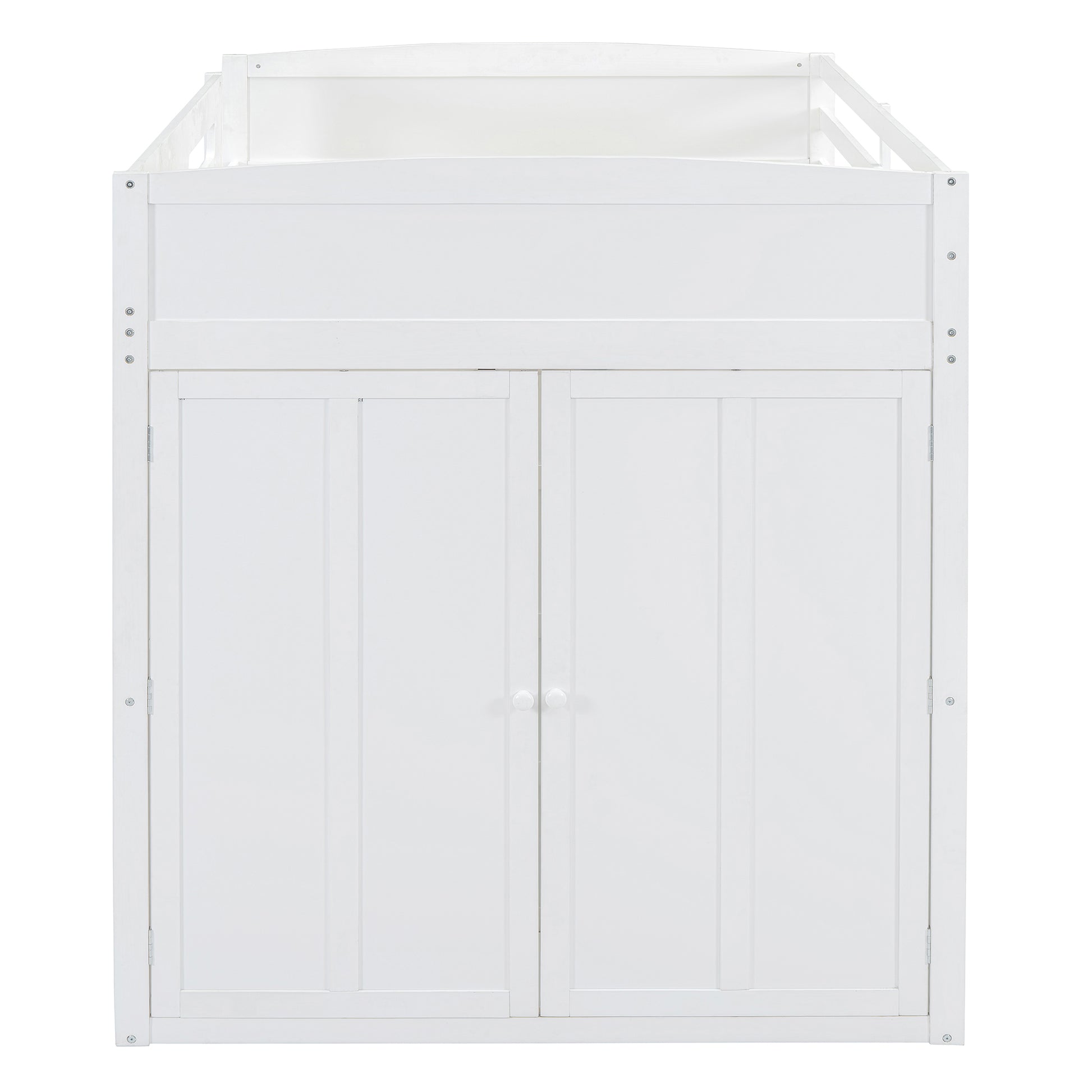 Full Size Loft Bed With Desk, Wardrobes, 4 Drawers And 4 Shelves White Full White Solid Wood