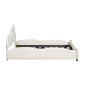 Full Size Velvet Platform Bed With Bear Shaped Headboard, With Bed End Storage Pocket, Beige Full Beige Plywood