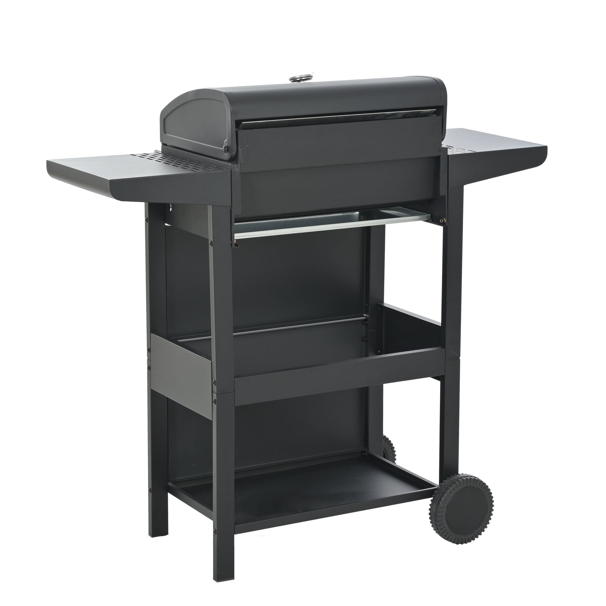 Propane Gas Grill 4 Burner Barbecue Grill, Stainless Steel 34,000 Btu Patio Garden Barbecue Grill With Two Shelves, Lid, Wheels And Bottle Opener Black Iron