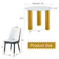 Table And Chair Set, Round Table With White Marble Pattern, Gold Mdf Table Legs, Soft And Comfortable Dining Chair, Suitable For Kitchen And Living Room White Mdf