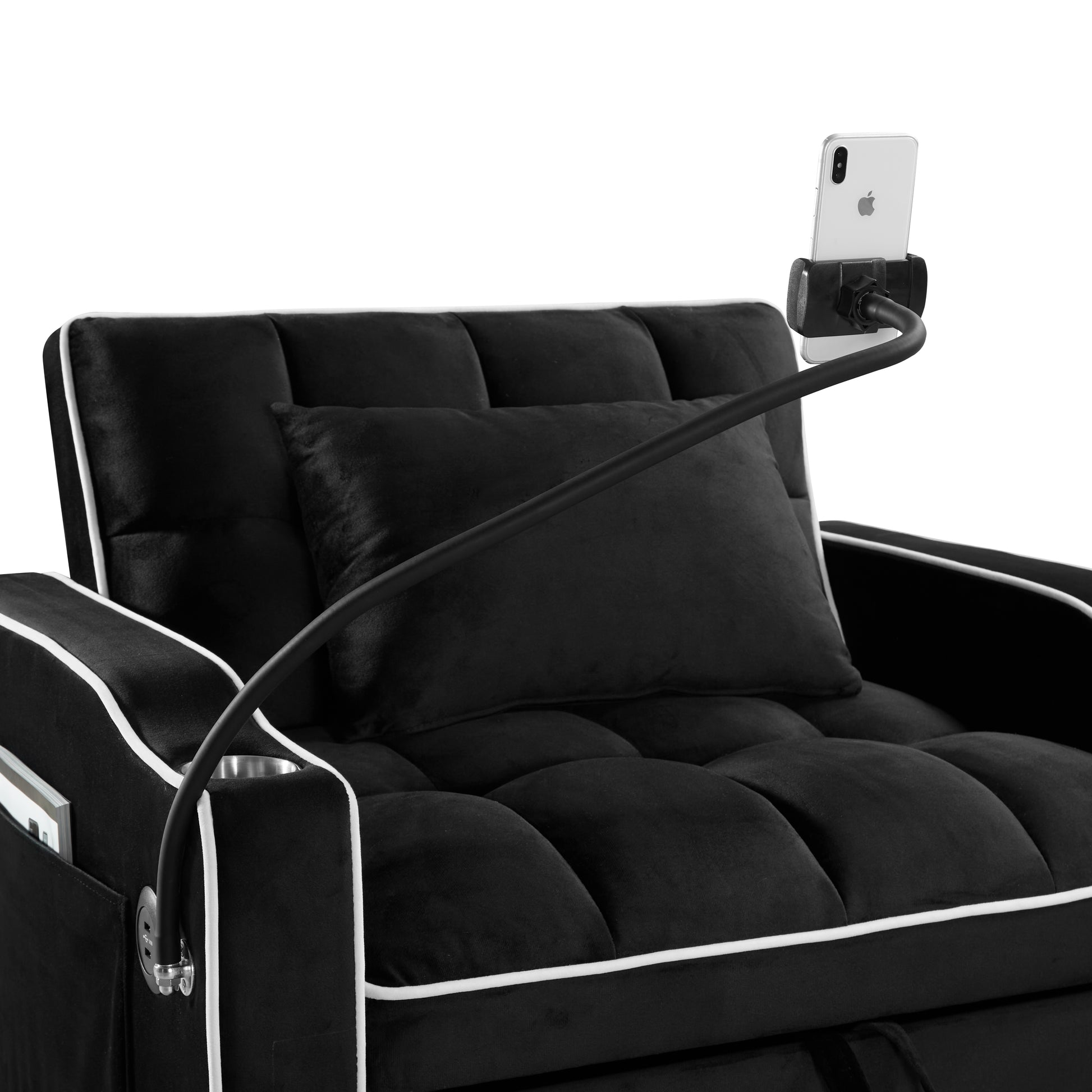 Convertible Sleeper Chair Sofa Bed Adjustable Pull Out Sleeper Chair Bed Multi Pockets Folding Sofa Bed For Living Room Bedroom Small Space,3 In 1 Sofa Bed, Black Black Velvet 1 Seat