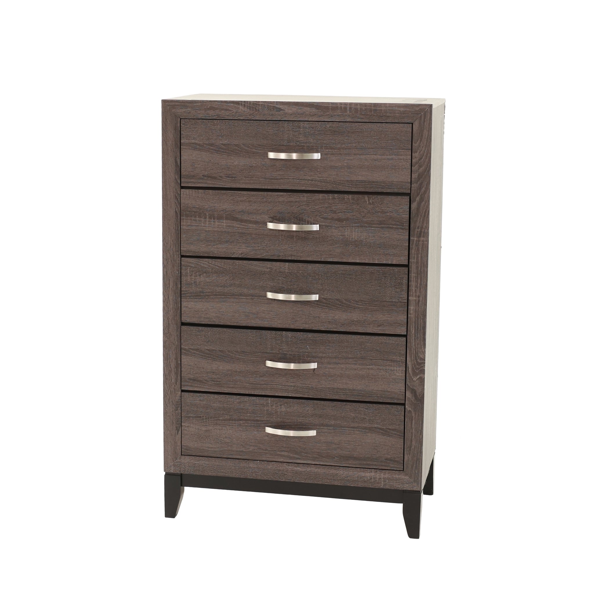 Bedroom Furniture Rustic Grey Oak Simple 1Pc Tall Chest 5 Drawers Storage Solidwood Chest Gray Bedroom Modern,Transitional Pine Particle Board Mdf,Solid Wood