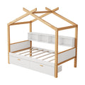 White Twin Size Wooden House Bed Original Wood Colored Frame With Two Drawers And Bookshelf Storage Space For Children Or Guest Room Twin White Wood