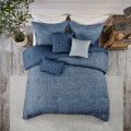 7 Piece Printed Seersucker Comforter Set Navy Cal King California King Navy Microfiber