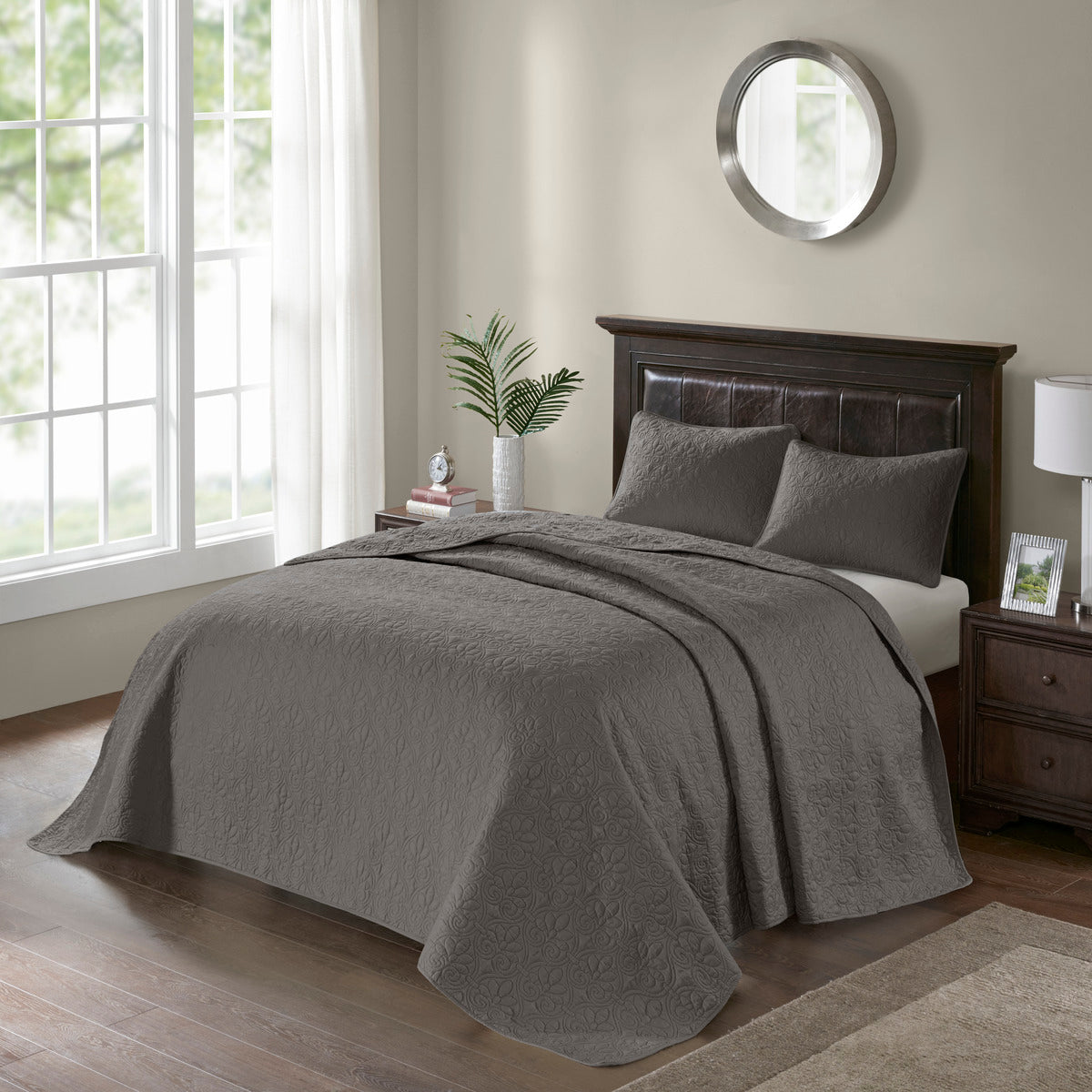 Reversible Bedspread Set Dark Grey Queen Dark Grey Cotton