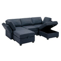 Reversible Sectional Sofa Modern Modular Sectional Couch With Chaise U Shaped Corner Sectional 5 Seater Modular Sofa With Storage Seats, Adjustable Arms And Backs Blue Blue Polyester 3 Seat