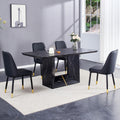 Table And Chair Set.This Modern Dining Table With Mdf Marbled Design Gives You A Luxurious And Elegant Feel.Paired With Multiple Chairs With Pu Artificial Leather Backrest Cushions And Black Legs. Black Seats 4 Mdf