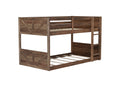 Twin Over Twin Floor Bunk Bed With Panelled Headboard And Footboard, Solid Rubber Wood Foundation With Safety Guardrails, Built In Ladder,Antique Oak Twin Antique Dark Oak Rubber Wood