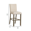 Lok 30 Inch Wood Barstool, Set Of 2, Trim, Padded Seating, Beige Beige Brown Solid Wood