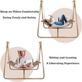 Hammock Swing Chair With Stand For Indoor,Outdoor, Anti Rust Wood Colored Frame 570 Lbs Capacity With Cushion Oversized Double Hammock Chair For Patio Balcony Bedroom Ban On Old W1132P155978 Gold Brown Rattan Metal