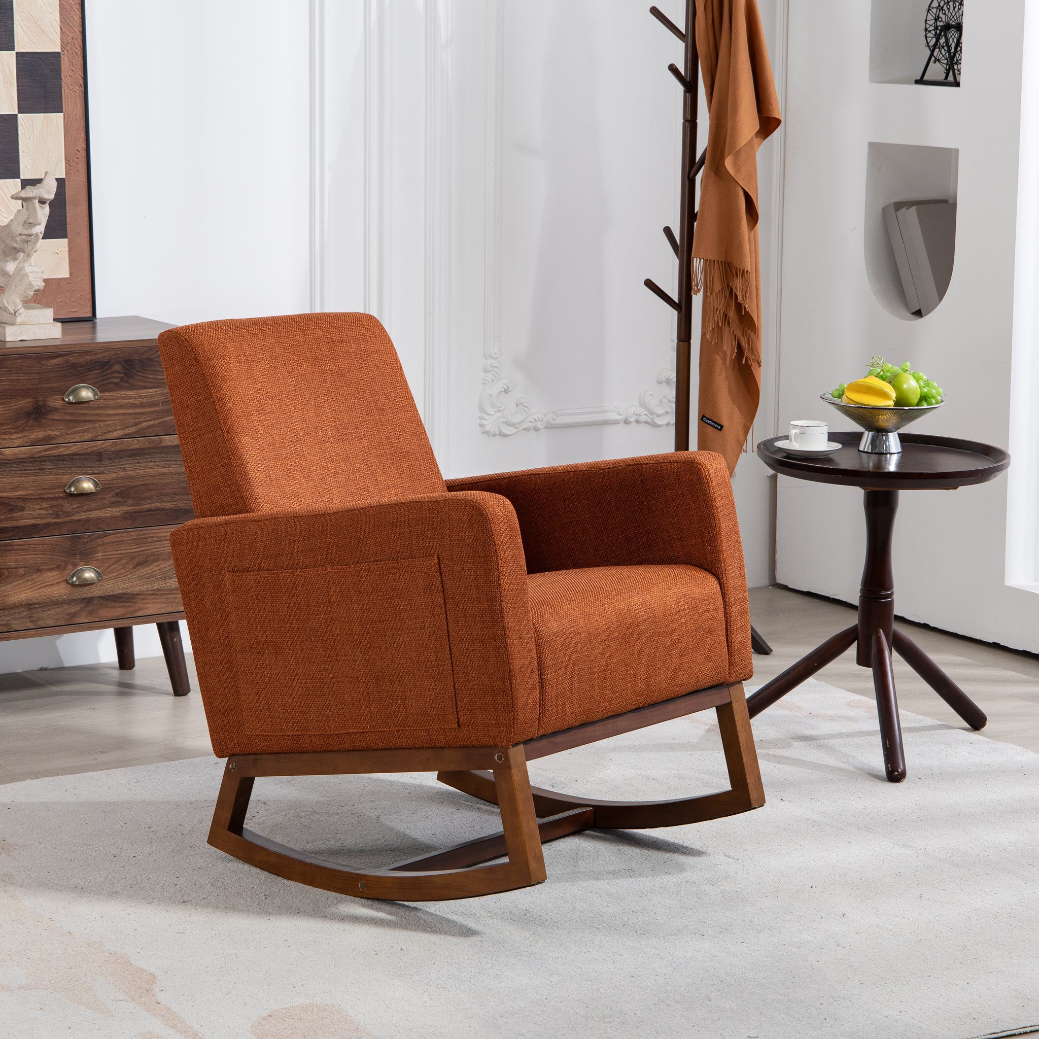 Mid Century Modern Accent Chair With Wood Frame, Upholstered Living Room Chairs With Waist Cushion, Reading Armchair For Bedroom Sunroom Brown Linen
