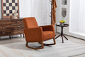 Mid Century Modern Accent Chair With Wood Frame, Upholstered Living Room Chairs With Waist Cushion, Reading Armchair For Bedroom Sunroom Brown Linen
