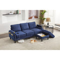 Blue Color Knock Down 3 Seat Combo Sofa With Storage Ottoman For Living Room Apartment Bedroom And Compact Room,Room, Upholstered Sectional Couch, L Shaped Bench With A Footrest, A Individual Stool White Wood Primary Living Space Heavy Duty Pine 3 Seat