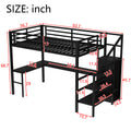 Full Size Loft Bed With L Shaped Desk And Usb, Metal Loft Bed With Wardrobe And Adjustable Shelf, High Loft Bed With Led For Kids Teens Adults, Black Full Black Metal