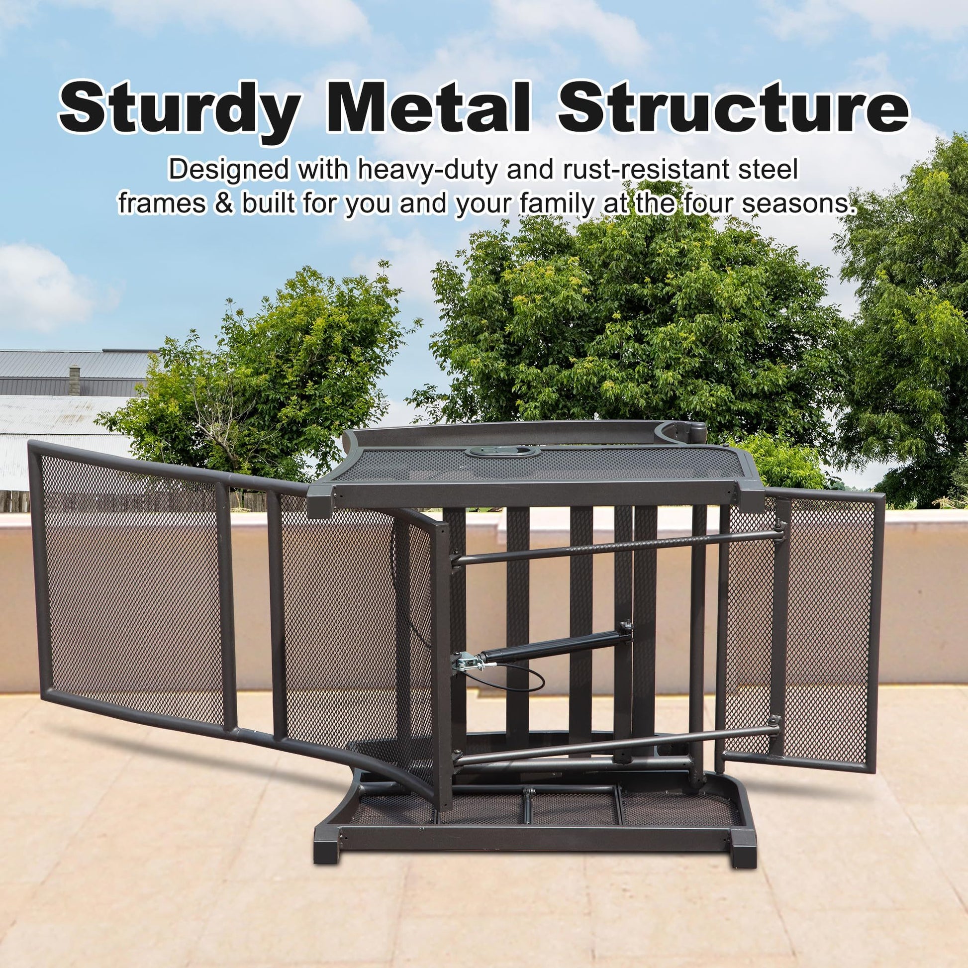 Adjustable Patio Recliner Chair Metal Outdoor Lounge Chair With Flip Table Push Back, Adjustable Angle, 6.8'' Removable Cushions, Support 350Lbs,Gray Yes Gray Garden & Outdoor Metal