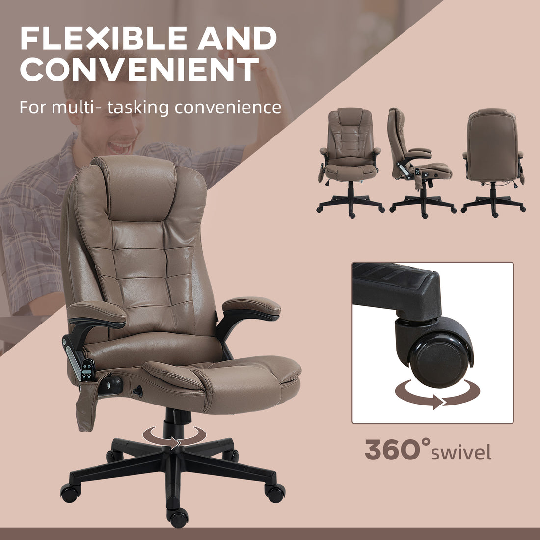 Homcom 6 Point Vibrating Massage Office Chair With Heat, Microfiber High Back Executive Office Chair With Reclining Backrest, Padded Armrests And Remote, Dark Brown Brown Polyester