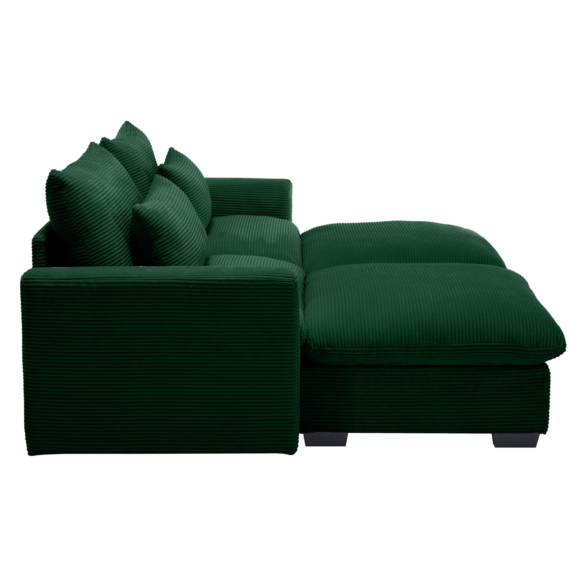 Corduroy Two Seater Sofa With 2 Storage Footrest,2 Seater Sectional Deep Seat Sofa,Comfy Couches For Living Room,Green Sofa Green Corduroy 2 Seat