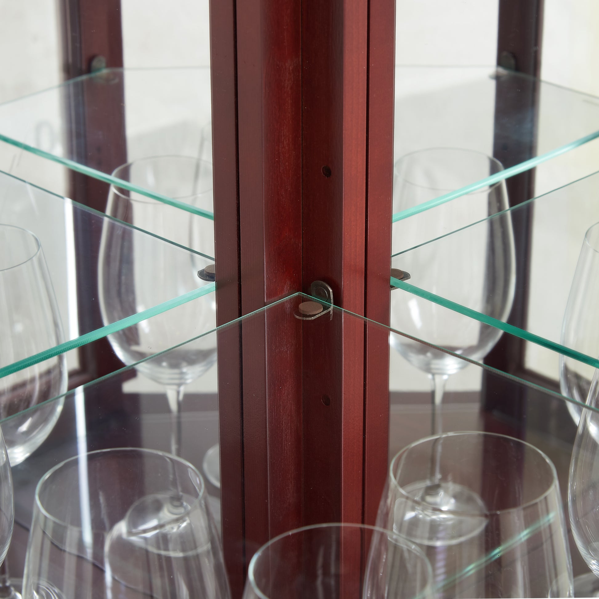 Corner Curio Cabinet With Lights, Adjustable Tempered Glass Shelves, Mirrored Back, Display Cabinet,Cherry E26 Light Bulb Not Included Cherry Mdf