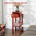 Homcom 2 Tier Side Table With Drawer, Narrow End Table With Bottom Shelf, For Living Room Or Bedroom, Red Red Mdf