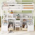 Twin Loft Bed With Storage Shelves, Drawers, Seat And Desk For White Color Box Spring Not Required Twin White Wood Bedroom Modern Storage Included Pine