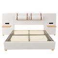 Queen Size Upholstered Platform Bed, Two Outlets And Usb Charging Ports On Both Sides, Two Bedside Pillows, Storage Shelves,Velvet, Beige Queen Beige Mdf Lvl