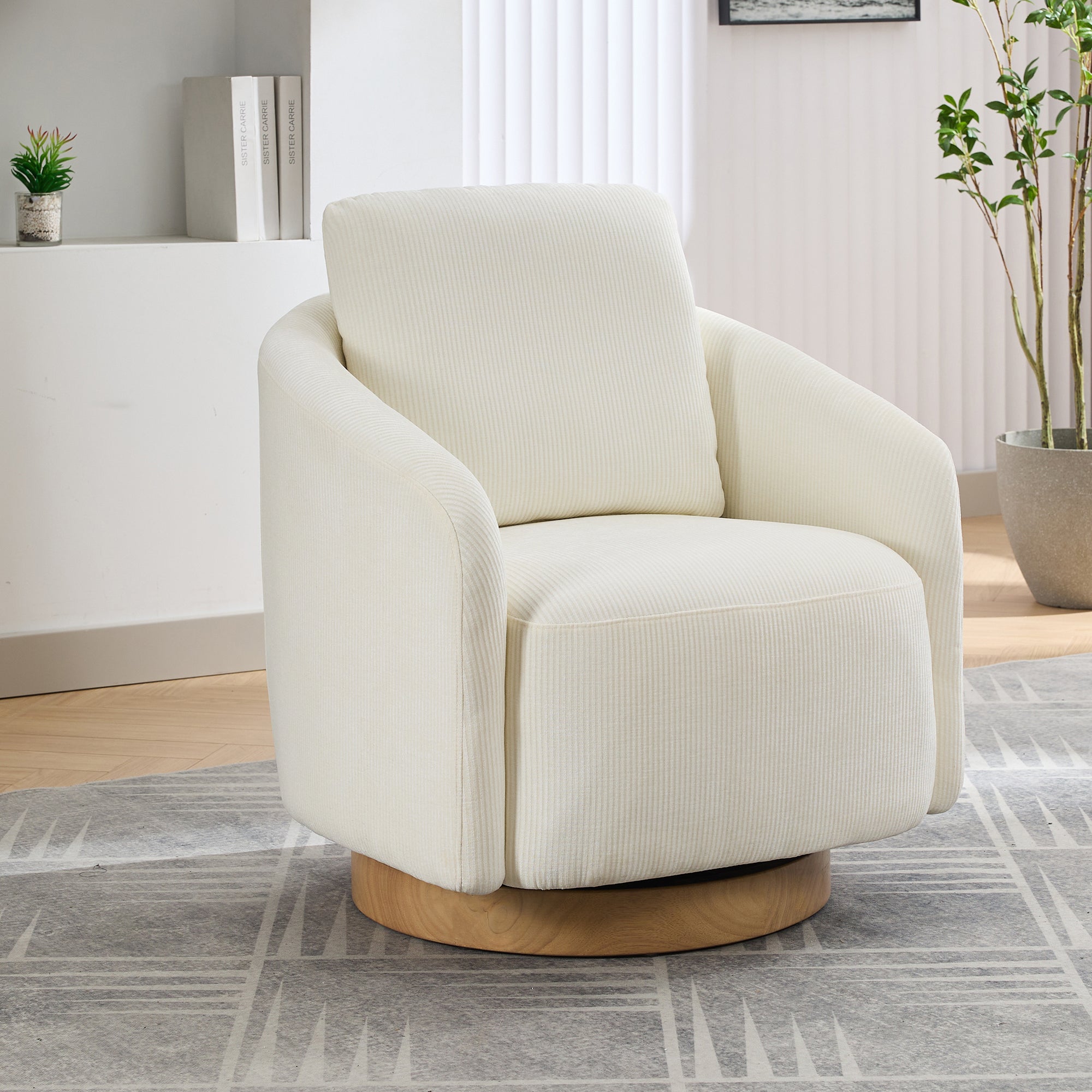 30.3"W Swivel Accent Barrel Chair And Comfy Round Accent Single Sofa Chair, 360 Degree Club Chair, Lounge Armchair For Living Room Bedroom Nursery.Ivory Ivory Chenille