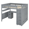 Full Size Wooden Loft Bed With Wardrobe, Desk, Drawers, Shelves, Gray Full Gray Plywood