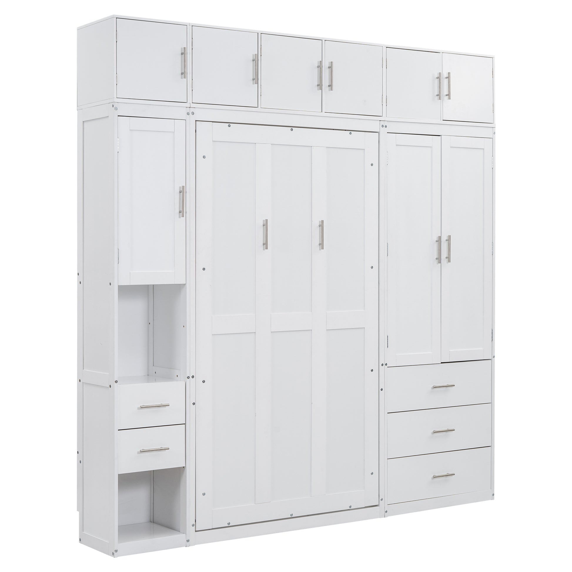 Twin Size Murphy Bed With Lockers And Wardrobes, With Installation Video, White Box Spring Not Required Twin White Murphy Solid Wood Mdf