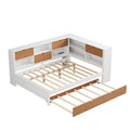 L Shaped Bed Frame With Trundle And And Bookcase,Corner Bed Wooden Captain Bed With Led Downlight And Usb Port For Small Room,Bedroom, Guest Room, Full Size, Walnut And White Box Spring Not Required Full White Walnut Wood Bedroom Modern Pine Bed Frame