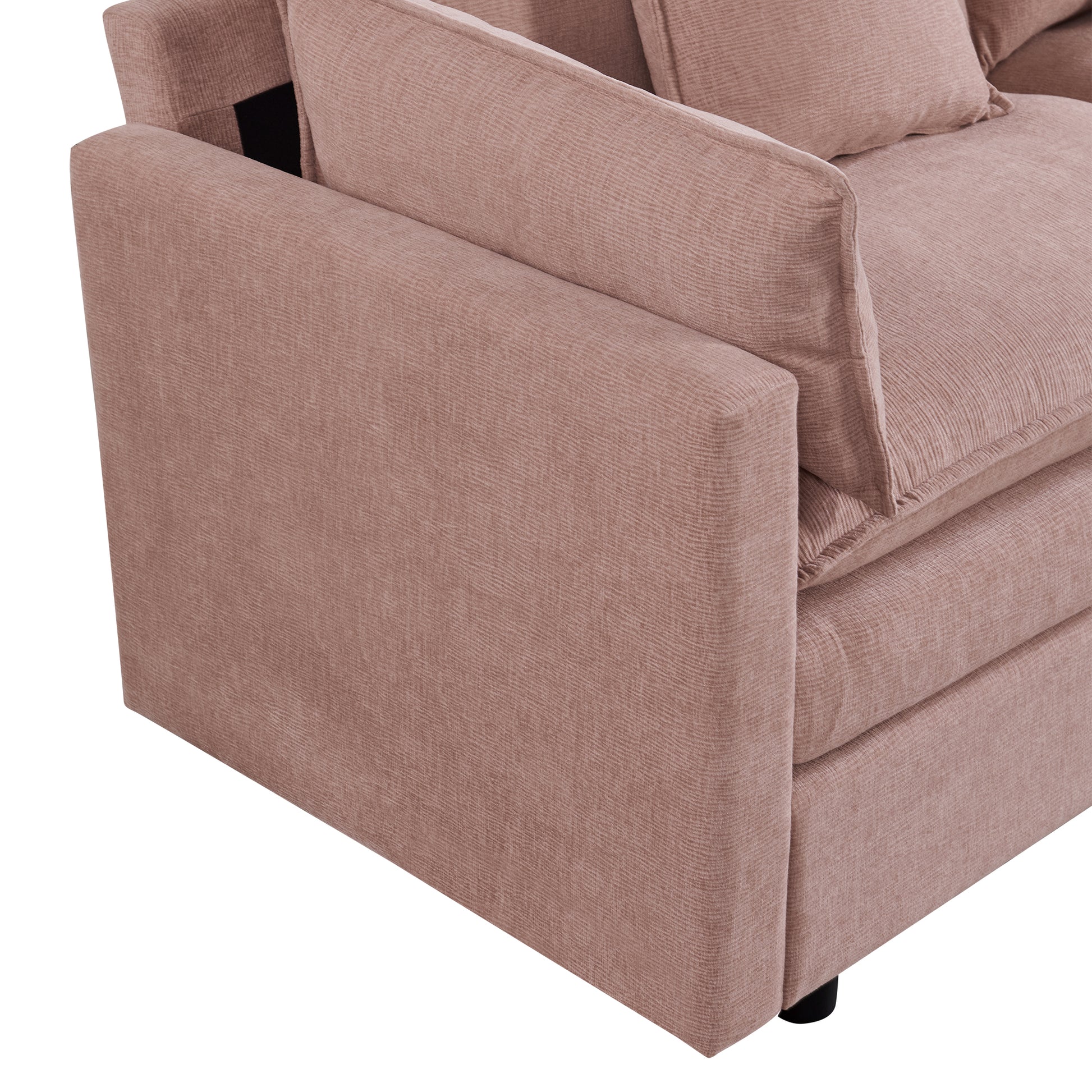 108.66"Modern Chenille L Shaped Sectional Sofa With Convertible Chaise, Comfy Cloud Couch Deep Sectional Sofa With Ottomans For Living Room Pink Wood Foam Chenille 3 Seat