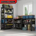 5 Tier Storage Rack, Adjustable Height Shelving, Warehouse Supermarket Basement Storage, Black Requires Assembly 5 Black Nature Standard Horizontal Primary Living Space Open Back Metal Classic