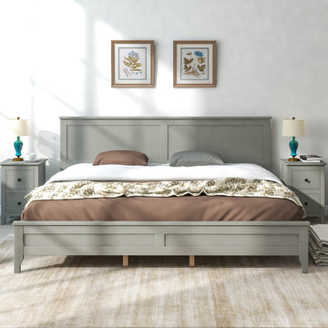 Modern Gray Solid Wood King Platform Bed Old Sku:Wf283526Aae King Gray Solid Wood