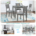 5 Piece Modern Dining Set, Square Wooden Dining Table With 4 Upholstered Chairs For Kitchen, Dining Room, Gray Wood Gray Seats 4 Gray Wood Dining Room Acacia 4 Leg Square Dining Table With Chair Acacia Wood