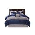 7 Pc Pieced Faux Suede Comforter Set Blue Cal King California King Blue Polyester