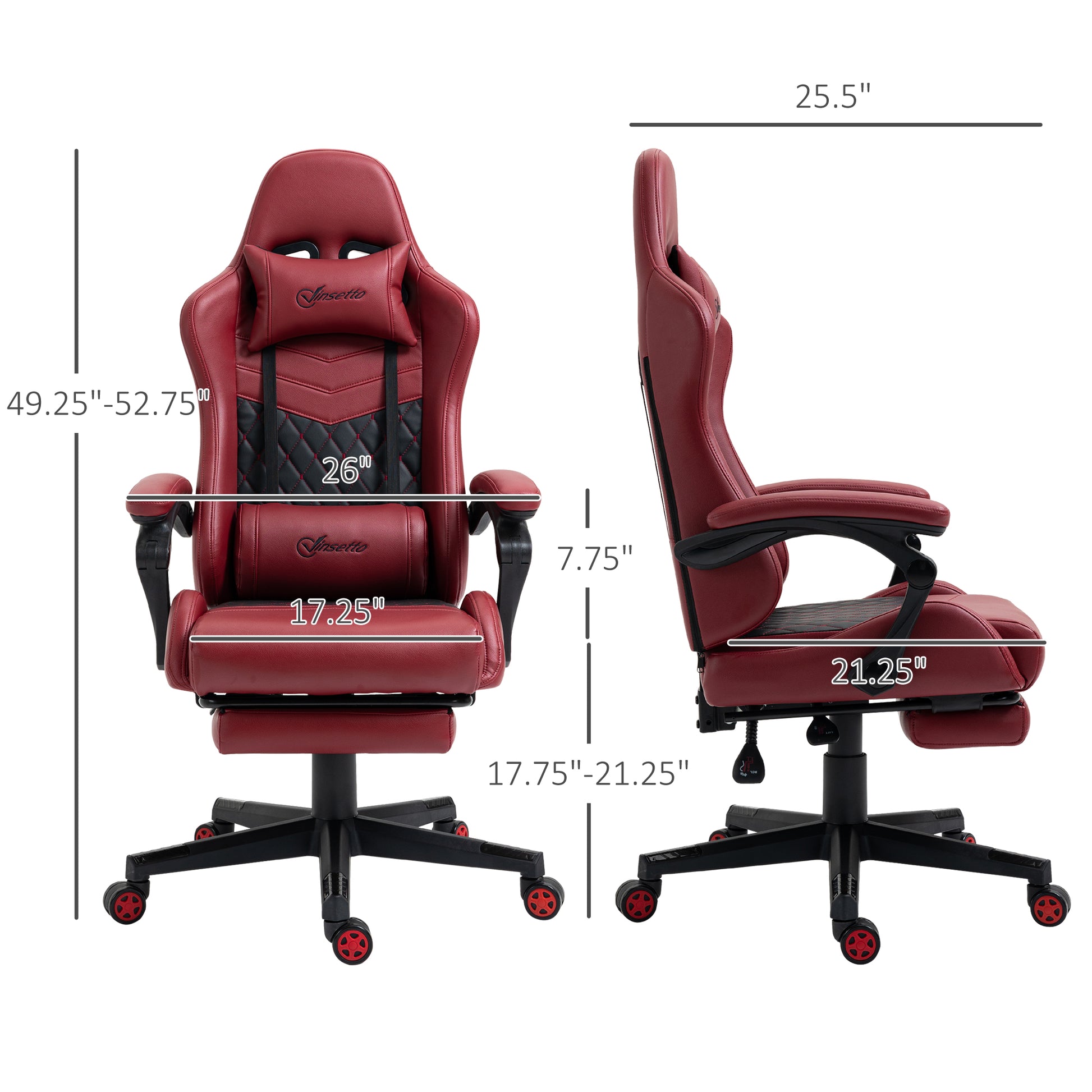 Vinsetto Racing Gaming Chair Diamond Pu Leather Office Gamer Chair High Back Swivel Recliner With Footrest, Lumbar Support, Adjustable Height, Red Red Pu